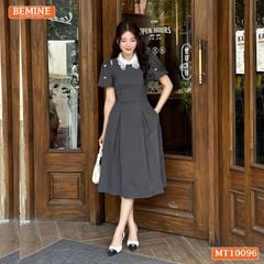 Đầm thiết kế BEMINE cổ ren khoét vai tay phồng dáng chữ A phù hợp đi làm-MT10096