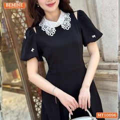 Đầm thiết kế BEMINE cổ ren khoét vai tay phồng dáng chữ A phù hợp đi làm-MT10096