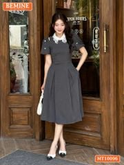 Đầm thiết kế BEMINE cổ ren khoét vai tay phồng dáng chữ A phù hợp đi làm-MT10096