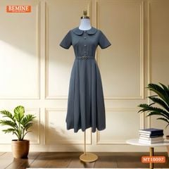 Đầm thiết kế BEMINE cổ sen đính cúc dáng chữ A phù hợp đi làm, đi chơi-MT10097