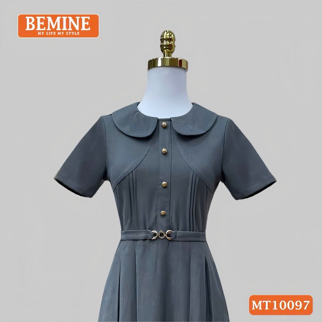 Đầm thiết kế BEMINE cổ sen đính cúc dáng chữ A phù hợp đi làm, đi chơi-MT10097