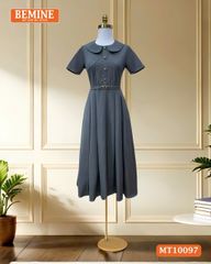 Đầm thiết kế BEMINE cổ sen đính cúc dáng chữ A phù hợp đi làm, đi chơi-MT10097