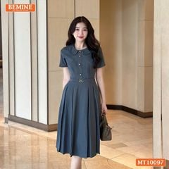 Đầm thiết kế BEMINE cổ sen đính cúc dáng chữ A phù hợp đi làm, đi chơi-MT10097
