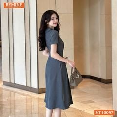 Đầm thiết kế BEMINE cổ sen đính cúc dáng chữ A phù hợp đi làm, đi chơi-MT10097