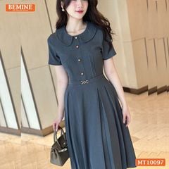 Đầm thiết kế BEMINE cổ sen đính cúc dáng chữ A phù hợp đi làm, đi chơi-MT10097