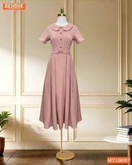 Đầm thiết kế BEMINE cổ sen đính cúc dáng chữ A phù hợp đi làm, đi chơi-MT10097