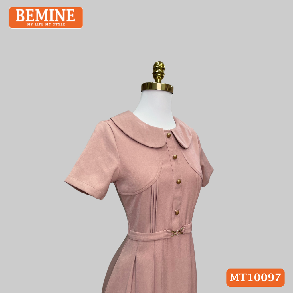 Đầm thiết kế BEMINE cổ sen đính cúc dáng chữ A phù hợp đi làm, đi chơi-MT10097