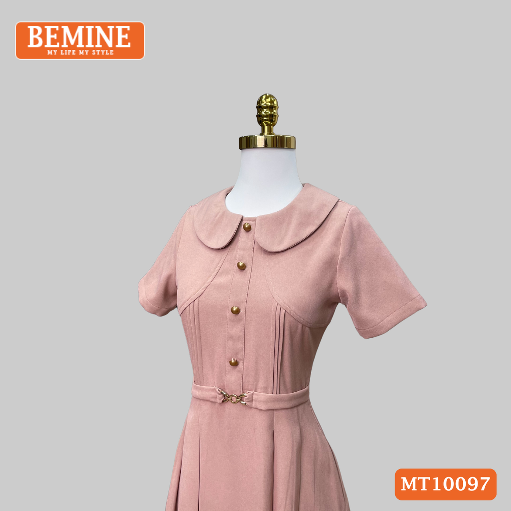 Đầm thiết kế BEMINE cổ sen đính cúc dáng chữ A phù hợp đi làm, đi chơi-MT10097