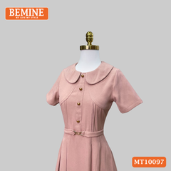 Đầm thiết kế BEMINE cổ sen đính cúc dáng chữ A phù hợp đi làm, đi chơi-MT10097