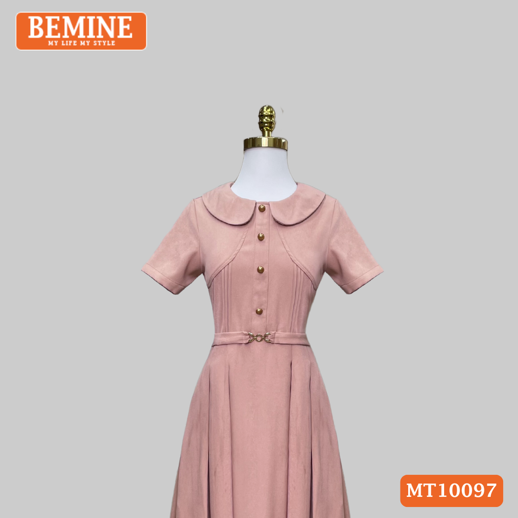 Đầm thiết kế BEMINE cổ sen đính cúc dáng chữ A phù hợp đi làm, đi chơi-MT10097