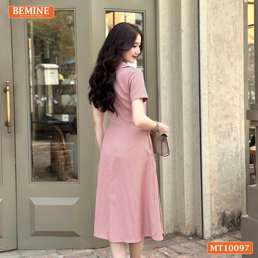 Đầm thiết kế BEMINE cổ ren khoét vai tay phồng dáng chữ A phù hợp đi làm-MT10096