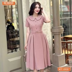 Đầm thiết kế BEMINE cổ ren khoét vai tay phồng dáng chữ A phù hợp đi làm-MT10096