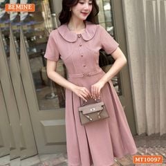 Đầm thiết kế BEMINE cổ ren khoét vai tay phồng dáng chữ A phù hợp đi làm-MT10096