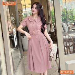 Đầm thiết kế BEMINE cổ ren khoét vai tay phồng dáng chữ A phù hợp đi làm-MT10096