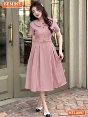 Đầm thiết kế BEMINE cổ ren khoét vai tay phồng dáng chữ A phù hợp đi làm-MT10096