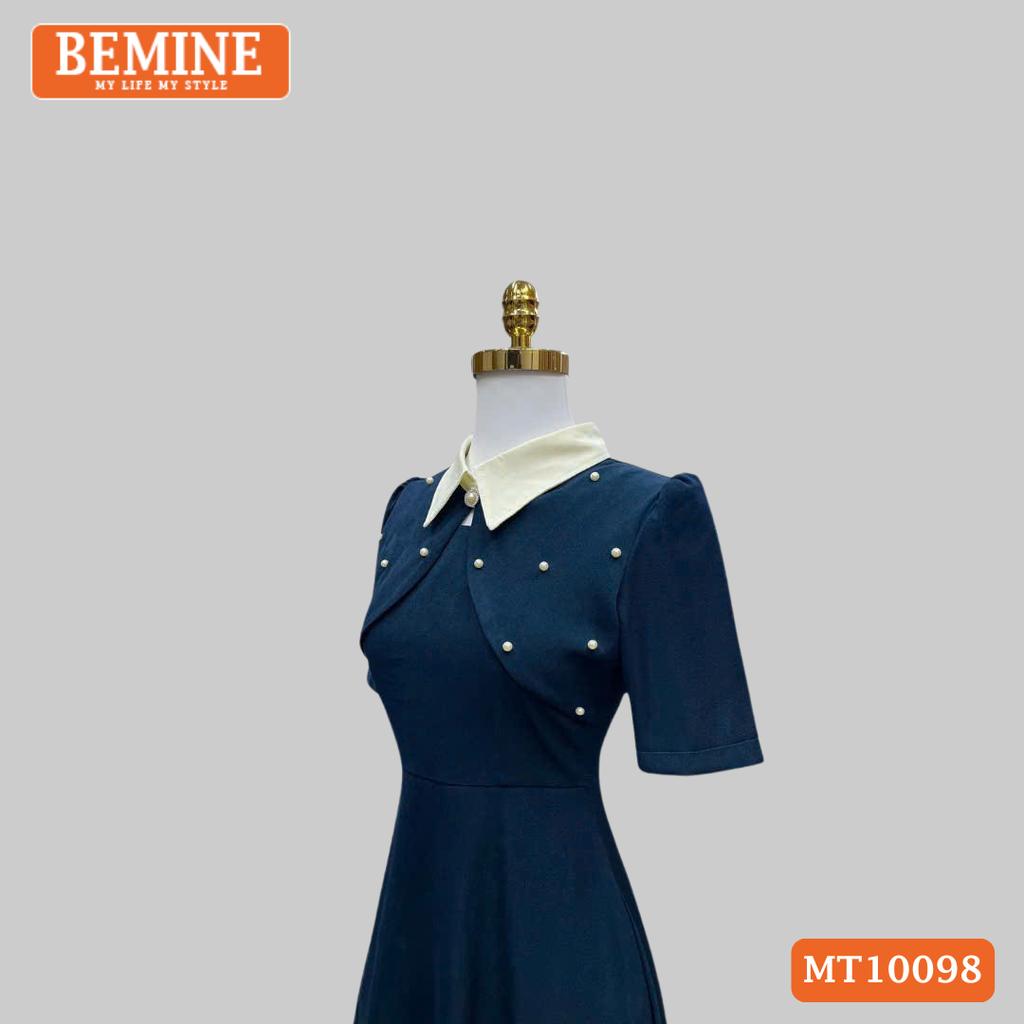 Đầm thiết kế BEMINE cổ đức giả áo khoác đính ngọc dáng chữ A phù hợp đi làm, đi dạo phố-MT10098