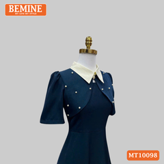 Đầm thiết kế BEMINE cổ đức giả áo khoác đính ngọc dáng chữ A phù hợp đi làm, đi dạo phố-MT10098
