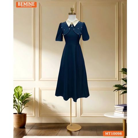Đầm thiết kế BEMINE cổ đức giả áo khoác đính ngọc dáng chữ A phù hợp đi làm, đi dạo phố-MT10098