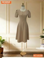 Đầm thiết kế BEMINE cổ tròn đính cúc dáng chữ A tay ngắn phù hợp đi làm, đi dạo phố-MT10100