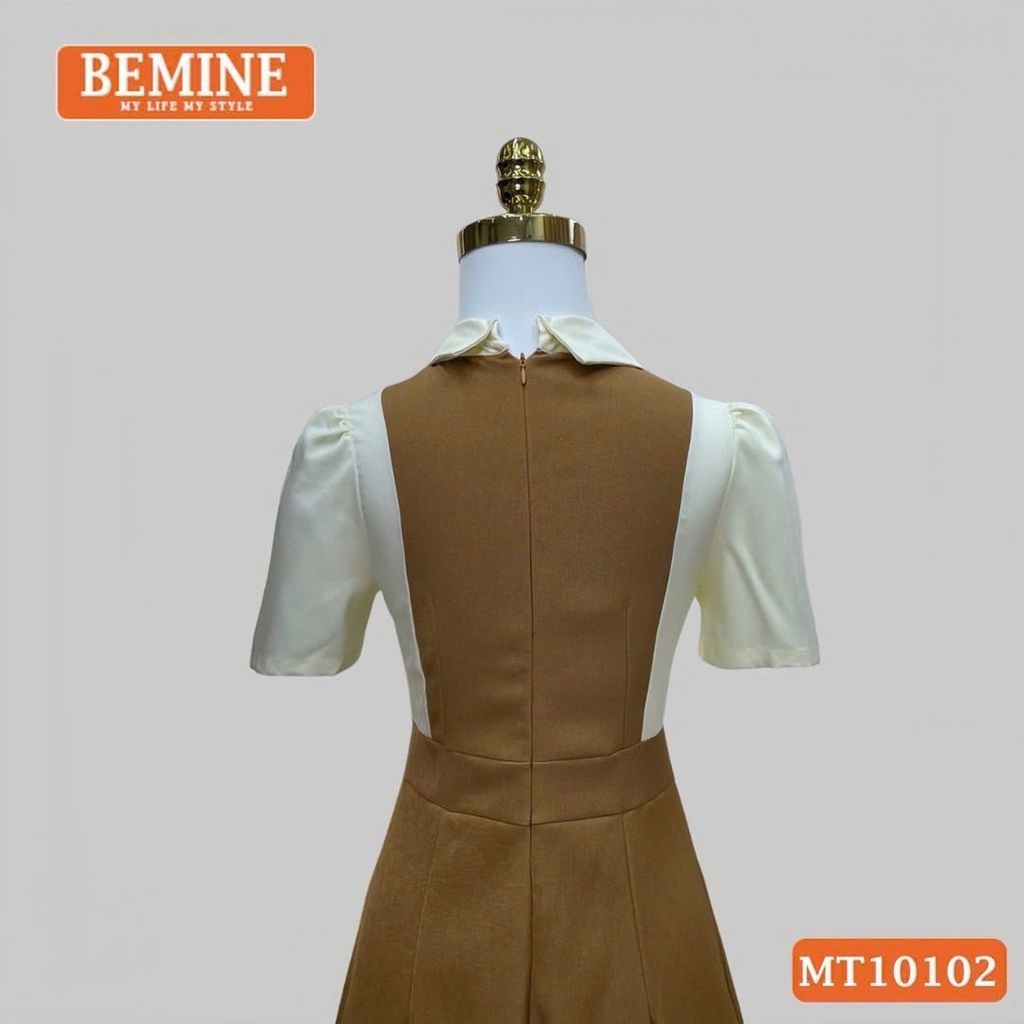 Đầm thiết kế BEMINE cổ đức phối xếp ly đính cúc dáng chữ A phù hợp đi làm-MT10102