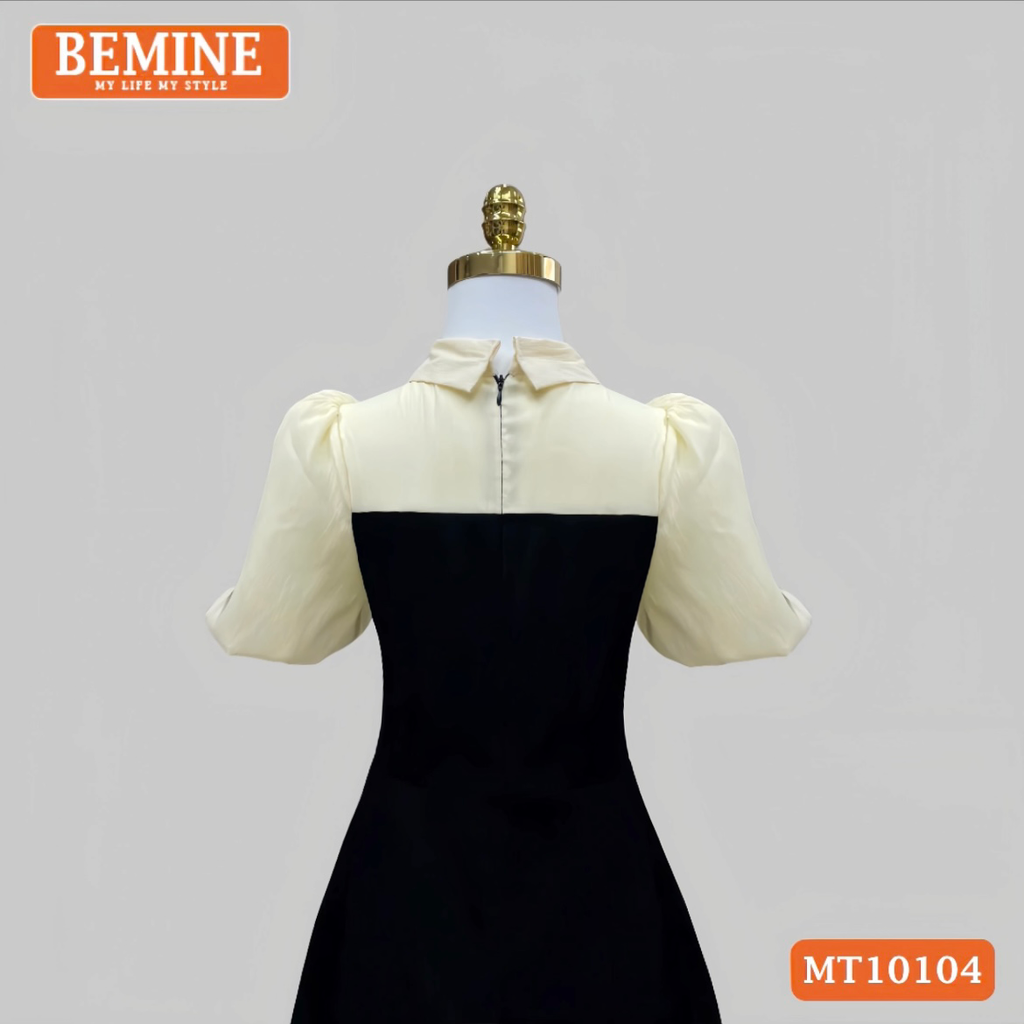 Đầm thiết kế BEMINE cổ đức tay phồng đính nơ dáng chữ A phù hợp đi làm, đi chơi-MT10104