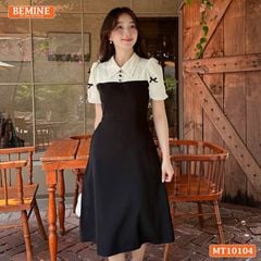 Đầm thiết kế BEMINE cổ đức tay phồng đính nơ dáng chữ A phù hợp đi làm, đi chơi-MT10104