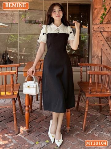 Đầm thiết kế BEMINE cổ đức tay phồng đính nơ dáng chữ A phù hợp đi làm, đi chơi-MT10104