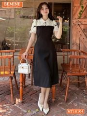 Đầm thiết kế BEMINE cổ đức tay phồng đính nơ dáng chữ A phù hợp đi làm, đi chơi-MT10104