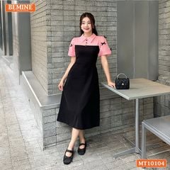 Đầm thiết kế BEMINE cổ đức tay phồng đính nơ dáng chữ A phù hợp đi làm, đi chơi-MT10104