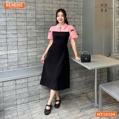 Đầm thiết kế BEMINE cổ đức tay phồng đính nơ dáng chữ A phù hợp đi làm, đi chơi-MT10104