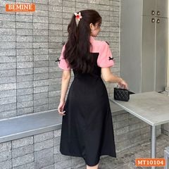 Đầm thiết kế BEMINE cổ đức tay phồng đính nơ dáng chữ A phù hợp đi làm, đi chơi-MT10104