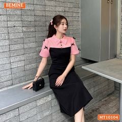 Đầm thiết kế BEMINE cổ đức tay phồng đính nơ dáng chữ A phù hợp đi làm, đi chơi-MT10104