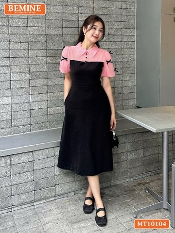 Đầm thiết kế BEMINE cổ đức tay phồng đính nơ dáng chữ A phù hợp đi làm, đi chơi-MT10104