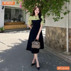 Đầm thiết kế BEMINE cổ đức tay phồng đính nơ dáng chữ A phù hợp đi làm, đi chơi-MT10104