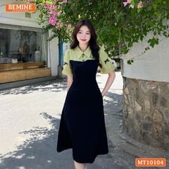 Đầm thiết kế BEMINE cổ đức tay phồng đính nơ dáng chữ A phù hợp đi làm, đi chơi-MT10104
