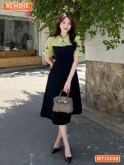 Đầm thiết kế BEMINE cổ đức tay phồng đính nơ dáng chữ A phù hợp đi làm, đi chơi-MT10104