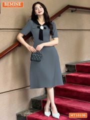 Đầm thiết kế BEMINE cổ V phối nơ đính hoa dáng chữ A phù hợp đi làm-MT10106