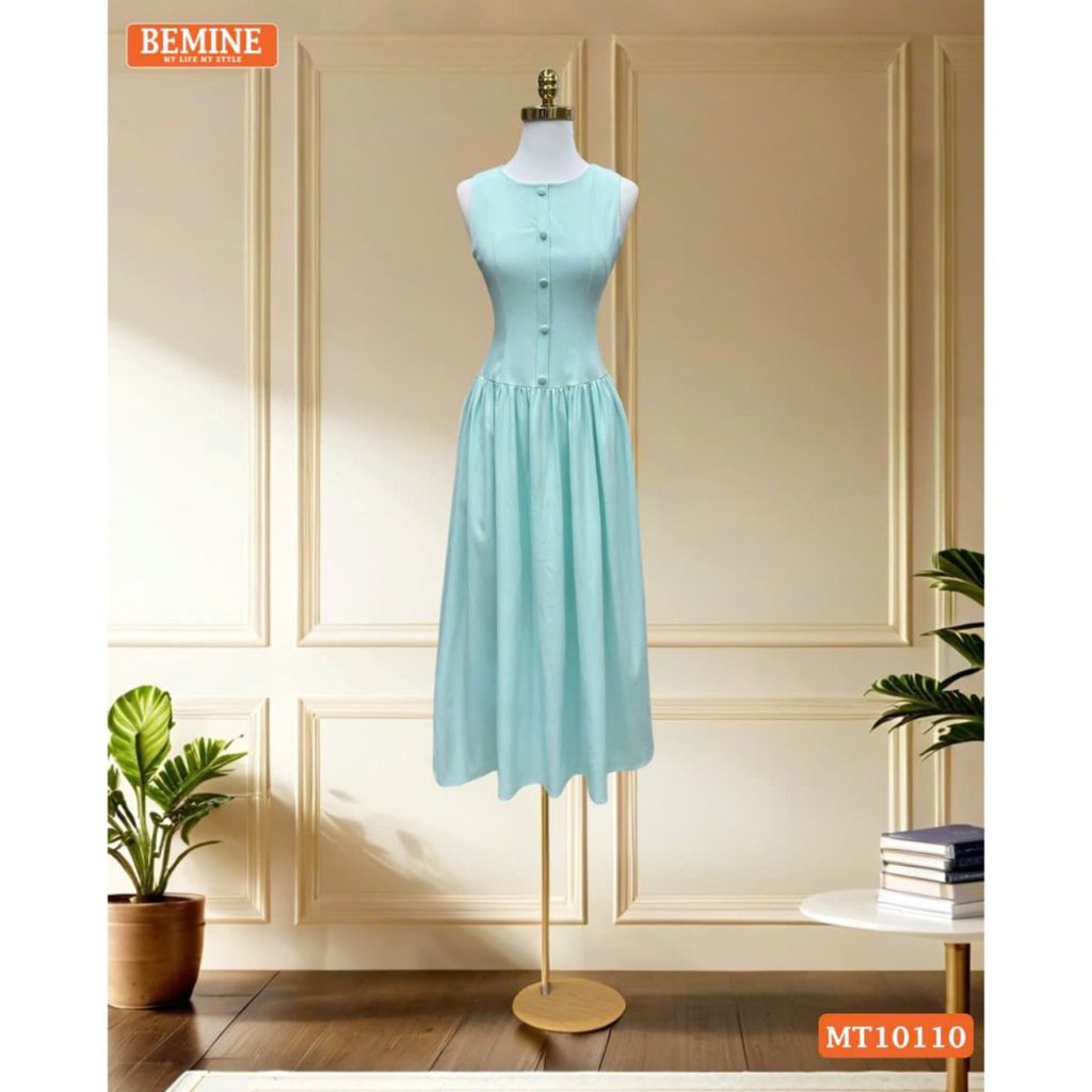 Đầm thiết kế BEMINE cổ tròn sát nách dáng xòe phù hợp đi chơi-MT10110