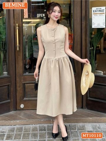 Đầm thiết kế BEMINE cổ tròn sát nách dáng xòe phù hợp đi chơi-MT10110