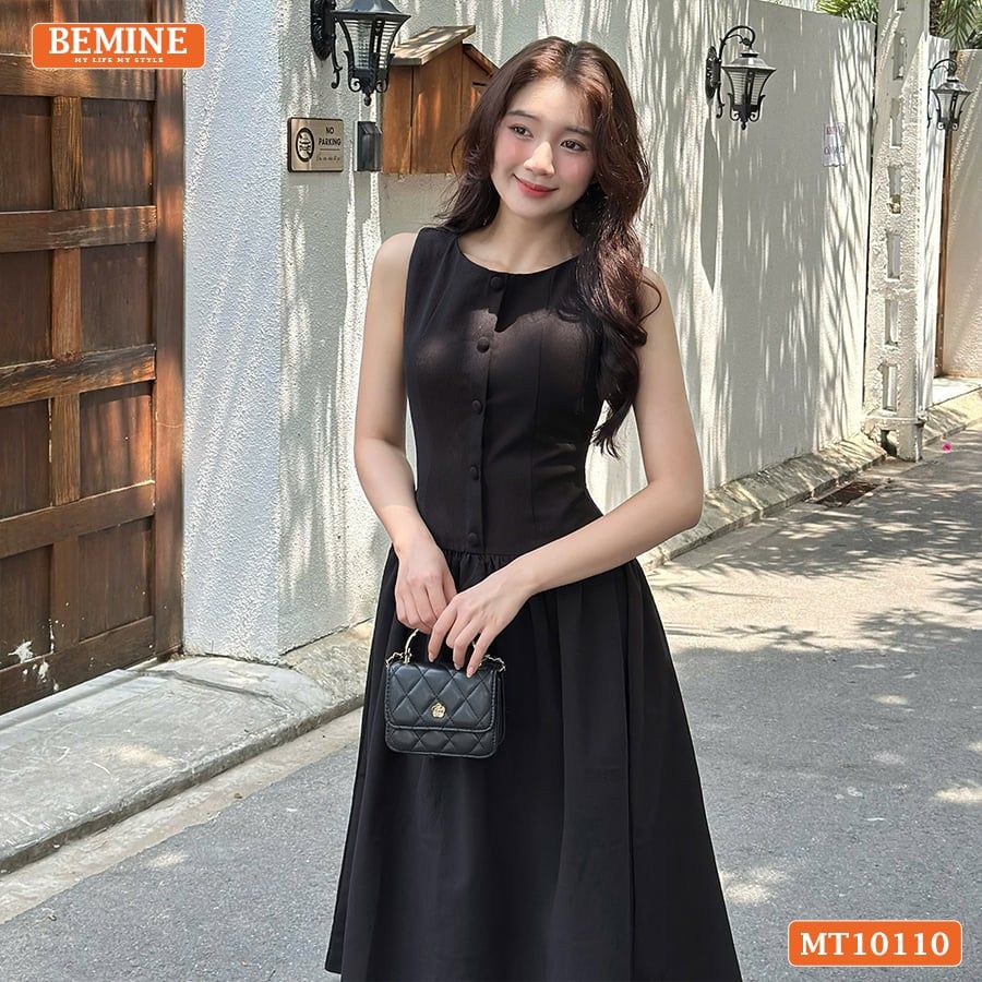Đầm thiết kế BEMINE cổ tròn sát nách dáng xòe phù hợp đi chơi-MT10110
