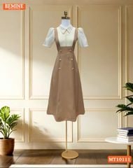 Đầm thiết kế BEMINE cổ sơ mi giả yếm dáng chữ A đính cúc phù hợp đi làm, đi dạo phố-MT10111