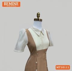 Đầm thiết kế BEMINE cổ sơ mi giả yếm dáng chữ A đính cúc phù hợp đi làm, đi dạo phố-MT10111