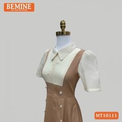 Đầm thiết kế BEMINE cổ sơ mi giả yếm dáng chữ A đính cúc phù hợp đi làm, đi dạo phố-MT10111