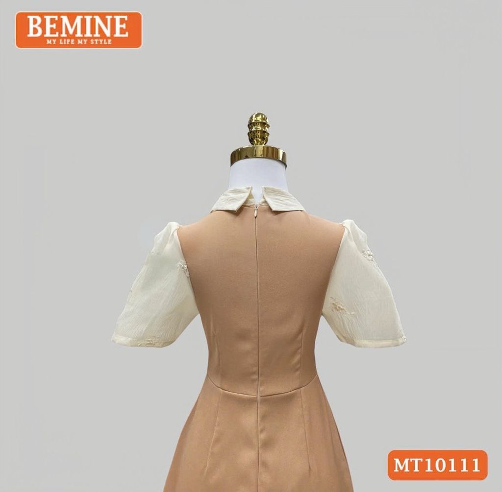 Đầm thiết kế BEMINE cổ sơ mi giả yếm dáng chữ A đính cúc phù hợp đi làm, đi dạo phố-MT10111