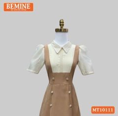 Đầm thiết kế BEMINE cổ sơ mi giả yếm dáng chữ A đính cúc phù hợp đi làm, đi dạo phố-MT10111