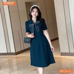 Đầm thiết kế BEMINE cổ tim có dây nơ phối viền dáng chữ A phù hợp đi làm, đi chơi-MT10112