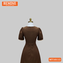 Đầm thiết kế BEMINE cổ tròn đính nơ phối viền ren dáng chữ A phù hợp đi làm, đi chơi-MT10113