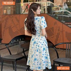 Đầm thiết kế BEMINE cổ tròn dáng chữ A in hoa MT10114