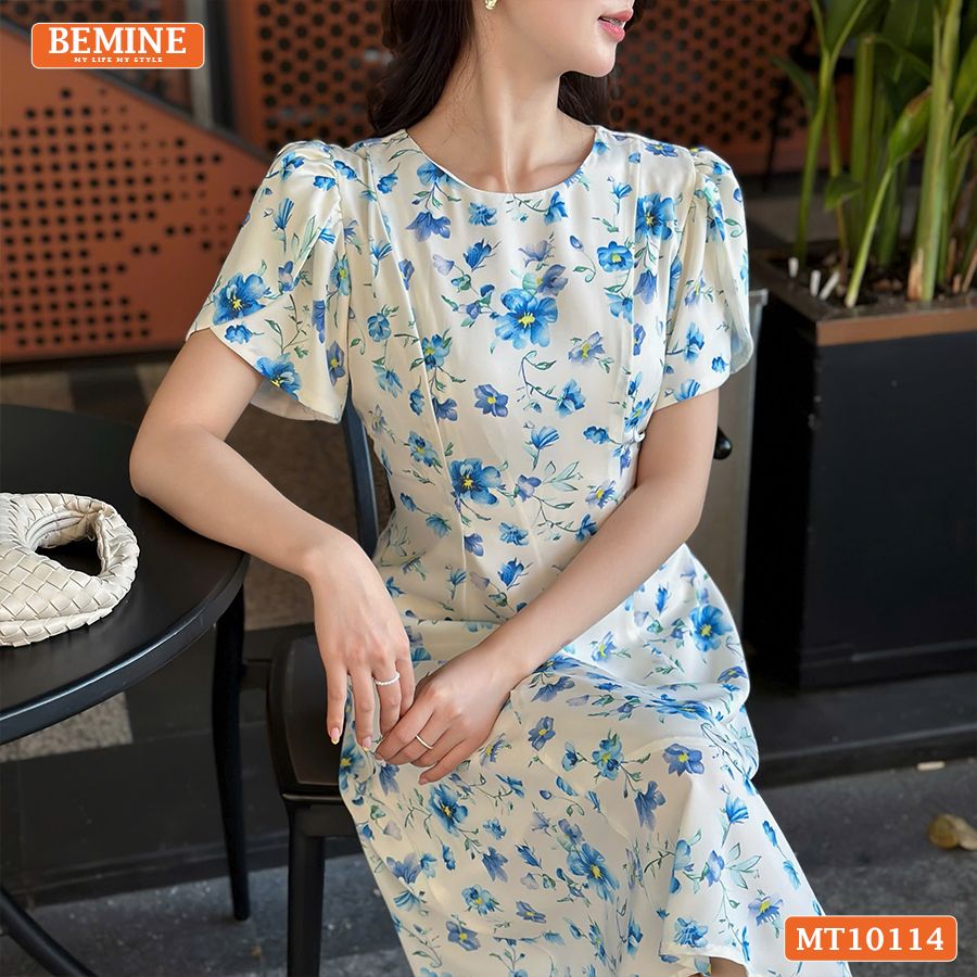 Đầm thiết kế BEMINE cổ tròn dáng chữ A in hoa MT10114