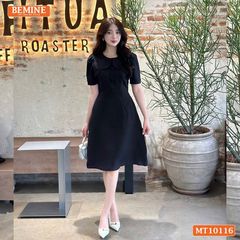 Đầm thiết kế BEMINE cổ tròn vạt giả đính cúc dáng chữ A phù hợp đi làm, đi chơi-MT10116